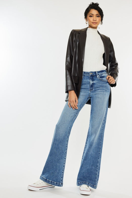 Kancan Wide Leg High Rise Jeans with TENCEL and Plus Sizes  -BOHO TO GO. Your new essential jean: The Kancan Boho - To - Go! high-rise denim are perfect for pairing with all your favorite boho tops through EVERY season!; The flattering details offer a no brainer easy jean to throw on and get out the door with comfort, style, and confidence! (not to mention eco-friendly material to support sensitive skin).  Light Wash