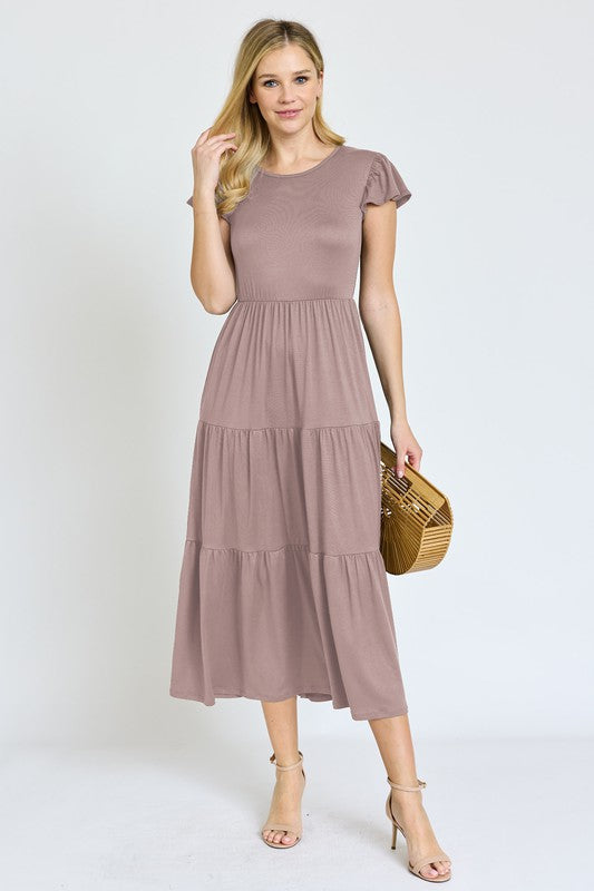 Tea Length Dress-Flutter Sleeve Dress -Plus Size